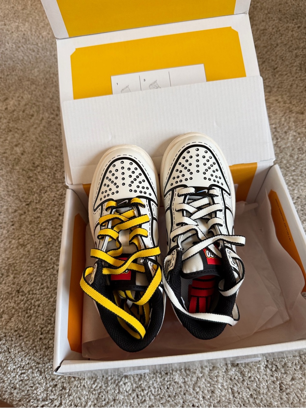Nike Kids White Sneakers with Black Graphic Lines and Yellow Laces - Picture 3 of 5